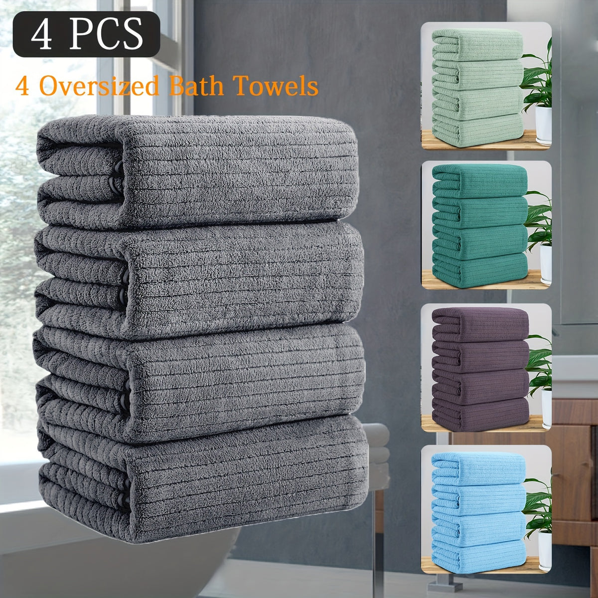 Oversized Bath Towels Set 4 Pack – 35"x70" Extra Large Microfiber Bath Sheets, Super Soft Absorbent Quick Dry Shower Towels for Bathroom, Hotel, Family, 13 Colors Available