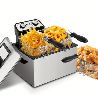 Home Deep Fryer with Basket Stainless Steel – 1.5L 2.5L 3L 6L Oil Fryer Adjustable Temperature 266–374°F Viewing Window Lid Cool-Touch Handle Easy Clean Kitchen Cooking Appliance