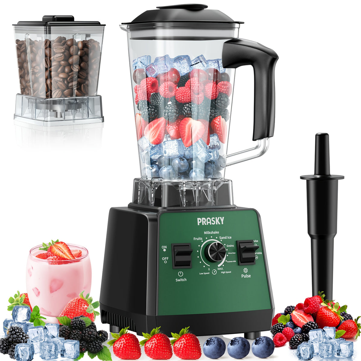 Countertop Blender 2400W 68oz Professional Food Processor, 25000RPM Powerful Smoothie Blender for Kitchen with 2 Containers, Ice Crushing Milkshake Juice Sorbet Grinder Combo in 7 Colors