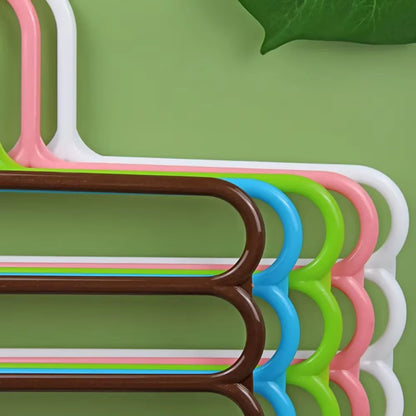 Pants Hangers 5 Pack 5-Layer Non-Slip Space Saving Closet Organizer Hanger Rack for Clothes Pants Jeans Scarves Ties Wardrobe Laundry Room 4 Colors