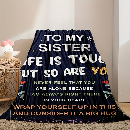 Flannel Throw Blanket To My Sister, Soft Cozy Warm Envelope Printed Blanket for Couch Bed Sofa Camping Travel, All Season Nap Blanket, Birthday Christmas Gift for Sister in 2 Sizes