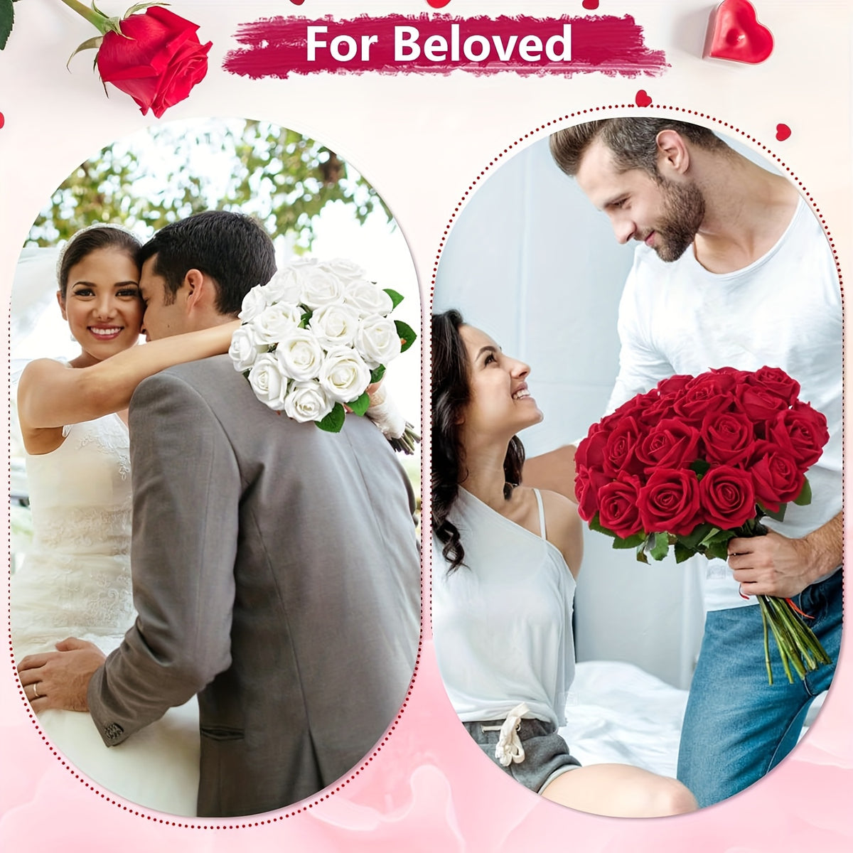 Artificial Roses Bulk with Long Stems Real Touch Velvet Fake Rose Flowers for Wedding Centerpieces, Bridal Bouquet, Valentine's Day, Mother's Day & Home Decor – 50 or 100 Pcs (Red, White, Pink, Black, Blue)