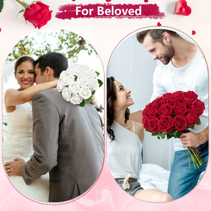 Artificial Roses Bulk with Long Stems Real Touch Velvet Fake Rose Flowers for Wedding Centerpieces, Bridal Bouquet, Valentine's Day, Mother's Day & Home Decor – 50 or 100 Pcs (Red, White, Pink, Black, Blue)