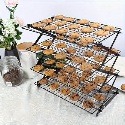Collapsible Baking Cooling Rack 3 or 4 Tier – Stackable Metal Wire Rack for Baking Trays with Adjustable Settings, Baking Tools Set & Camping Grill for Cooking, Cooling & Cake Drying