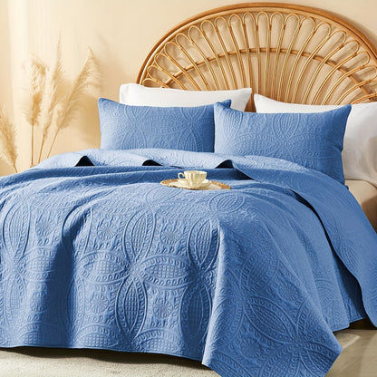 Quilt Set Queen Size 2/3 Piece Lightweight Microfiber Bedspread Soft Cool Coin Pattern Coverlet for All Seasons – Modern Summer Quilt with Pillow Cases for Bedroom Family Gift
