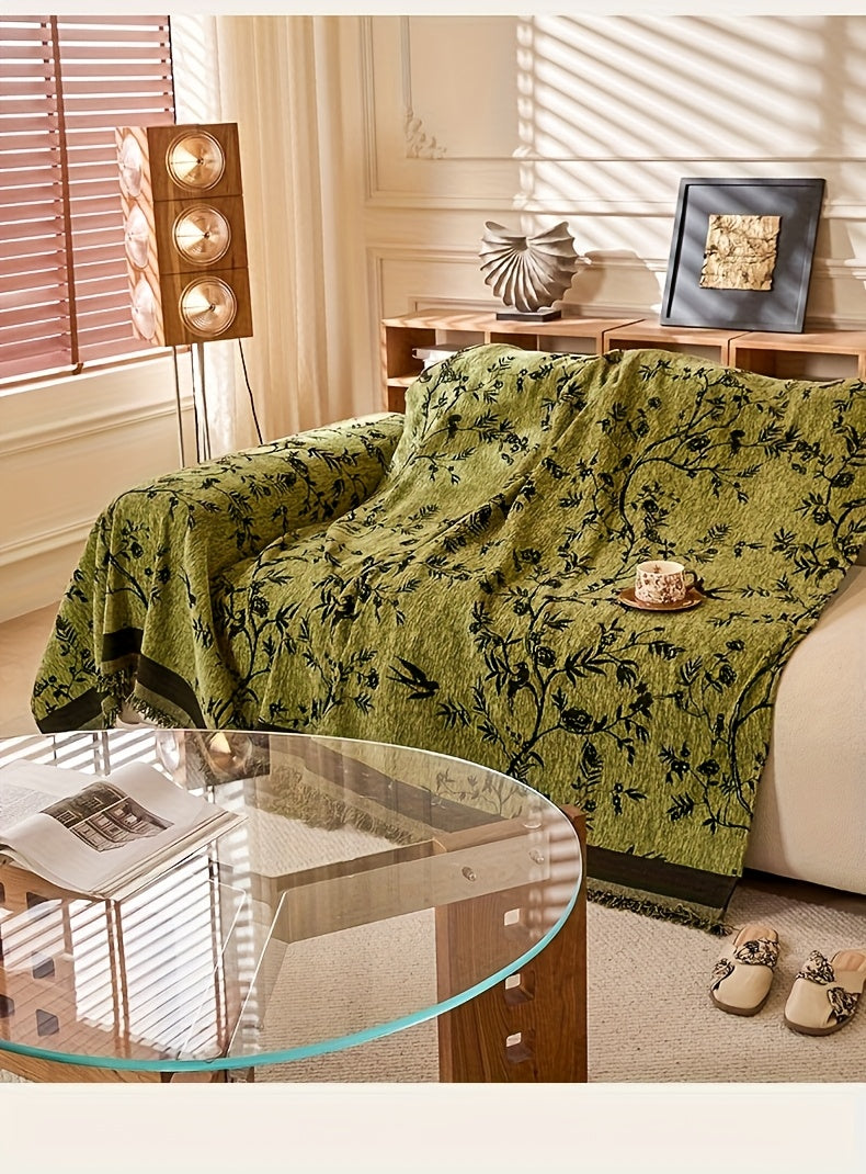 Chenille Tassel Sofa Throw Blanket for Couch – Thickened Non-Slip Machine Washable All-Season Sofa Cover for Living Room & Office, Multiple Sizes