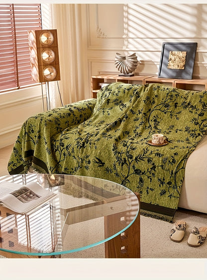 Chenille Tassel Sofa Throw Blanket for Couch – Thickened Non-Slip Machine Washable All-Season Sofa Cover for Living Room & Office, Multiple Sizes