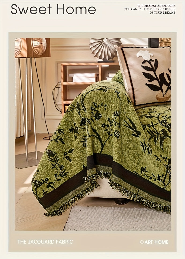 Chenille Tassel Sofa Throw Blanket for Couch – Thickened Non-Slip Machine Washable All-Season Sofa Cover for Living Room & Office, Multiple Sizes