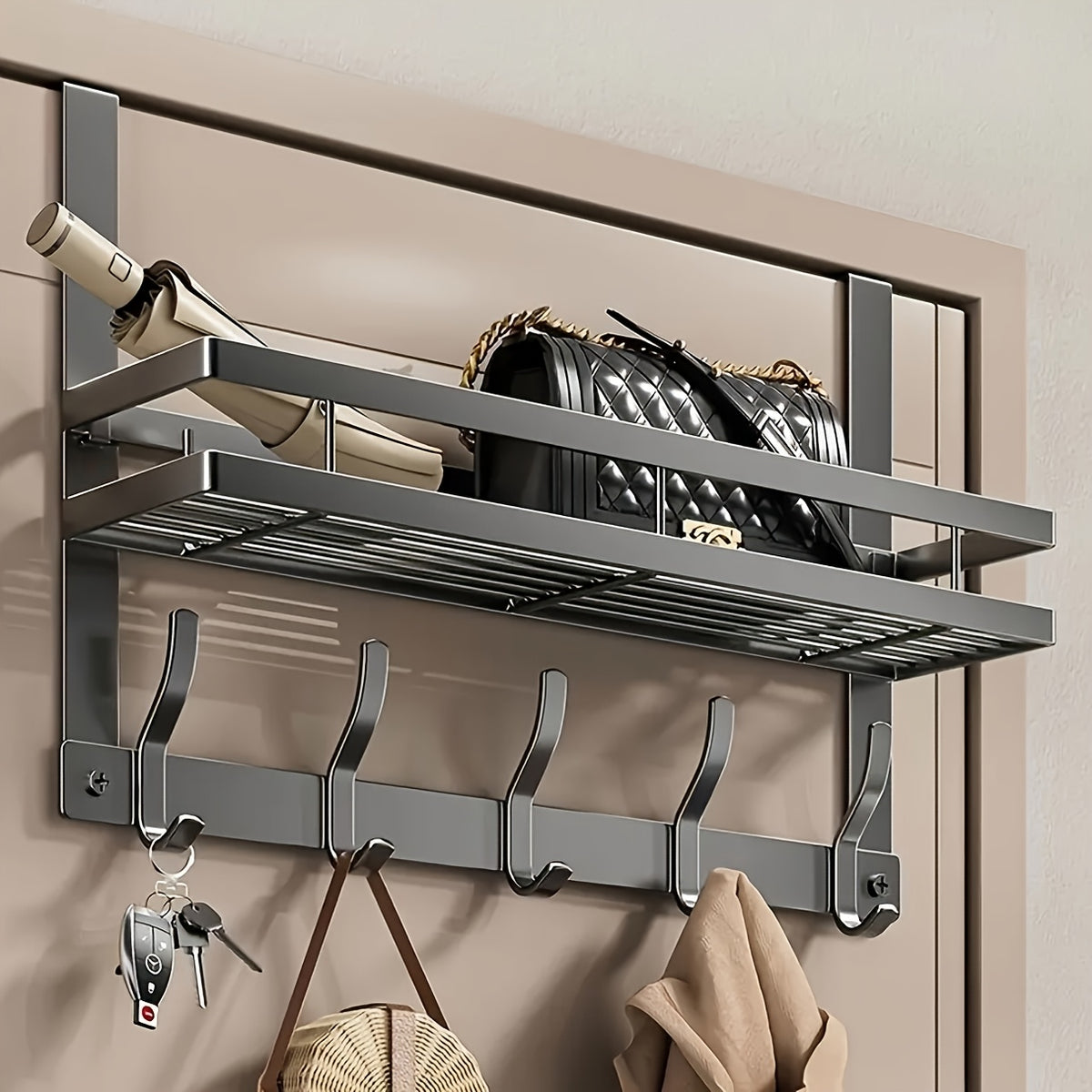 Over the Door Hook Rack - Metal Wall Mounted Coat Hooks for Bedroom Bathroom Kitchen, Space-Saving Door Hanger Organizer with 4 5 6 8 Hooks, Easy Install, Black & Gray Available