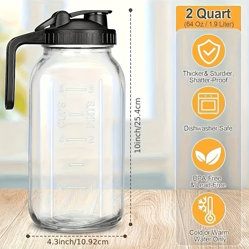 Mason Jar with Handle and Lid 64oz, 2/3 Pack BPA-Free Borosilicate Glass Jar with Lid, Leak-Proof Wide Mouth Beverage Carafe for Water Juice Smoothie, Sports Outdoor Kitchen Gift, Pink Black Blue