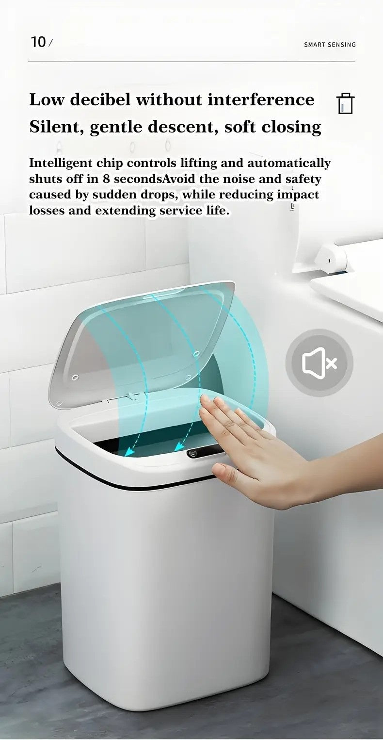Motion Sensor Trash Can Small Touchless Lidded Smart Waste Bin – 3 to 4 Gallon Automatic Sensor Garbage Can for Bathroom, Kitchen, Office & Home, Minimalist Design