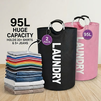 Extra Large Foldable Laundry Basket Set 95L/25 Gal – 2-Pack Thickened Waterproof Oxford Cloth Tall Storage Baskets for Bedroom, Bathroom, Dorm & Closet Organization, Multiple Colors