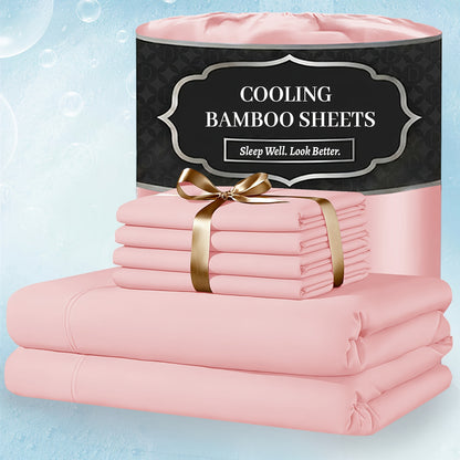 Bamboo Bed Sheet Set Extra Deep Pocket – 4 & 6 Piece Breathable Cooling Fitted Sheet Set, Soft Wrinkle-Free Hotel Luxury Bedding for Hot Sleepers, Twin Full Queen King Size with Pillowcases