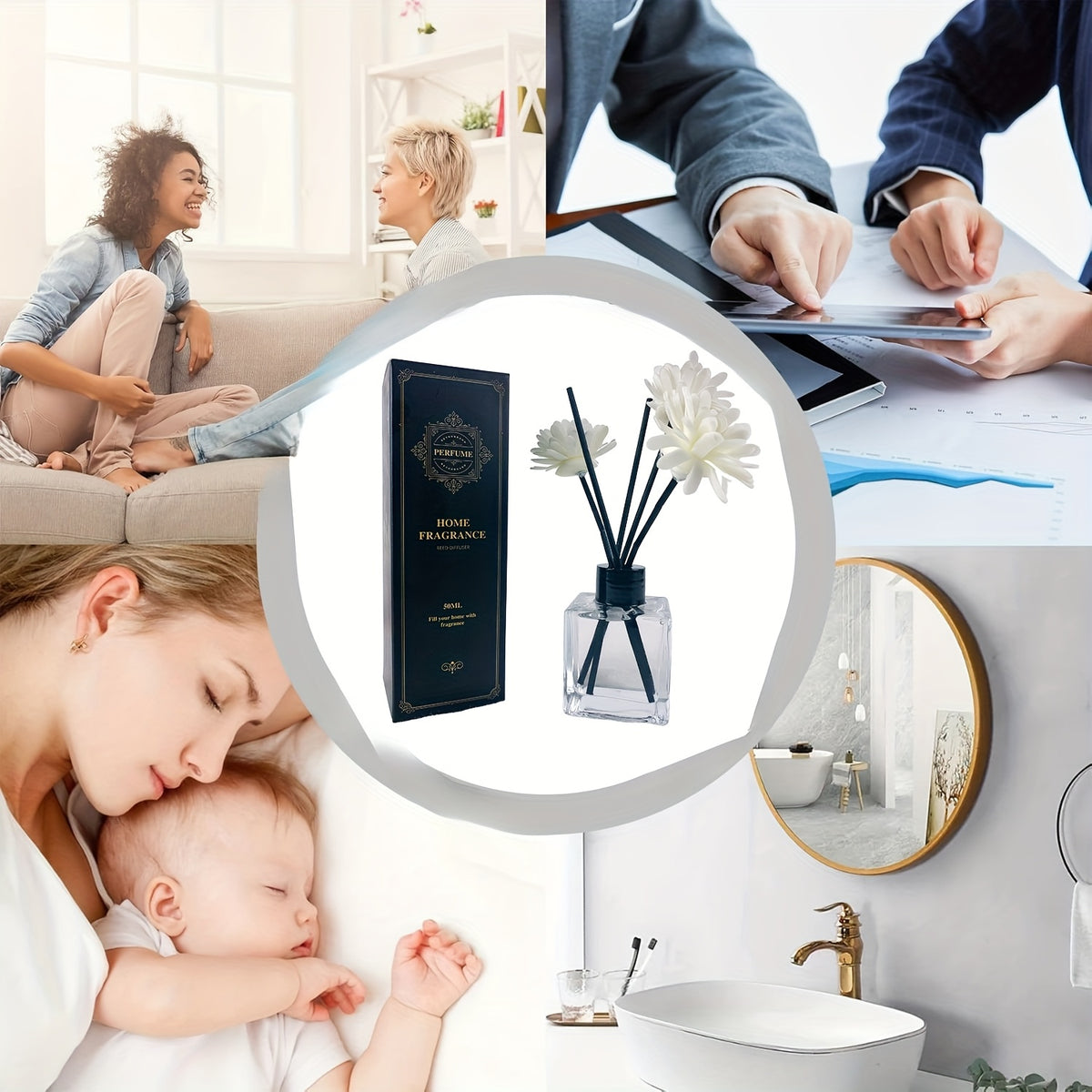 Reed Diffuser Set 50ml Aromatherapy Home Fragrance – Long-Lasting Scented Diffuser Sticks for Bedroom Living Room Office, Elegant Air Freshener Gift, 4 Scents: Gardenia Lavender Shangri-La Encounter