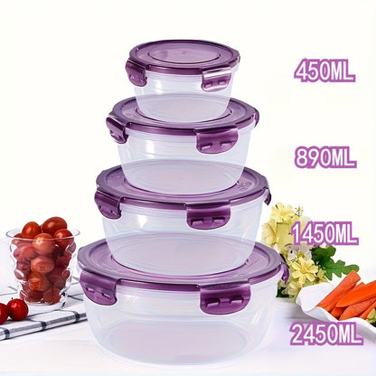 Refrigerator Storage Containers Set 3-4 Piece Large Capacity Airtight Stackable Food Storage Boxes Fresh Keeping Fruit Vegetable Meat Egg Dumpling Kitchen Organizer Purple Green Pink Blue Beige