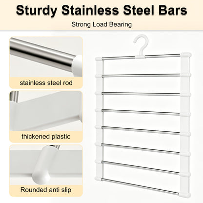Space Saving Pants Hanger Foldable Multi-Layer 2/4/8-Pack – Stainless Steel Non-Slip Closet Organizer for Jeans, Leggings & Scarves, Stackable Clothes Rack for Bedroom Wardrobe