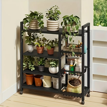 Rolling Storage Rack with Baskets Adjustable Metal Shelf on Wheels Kitchen Pantry Organizer Garage Bathroom Closet Utility Standing Shelf