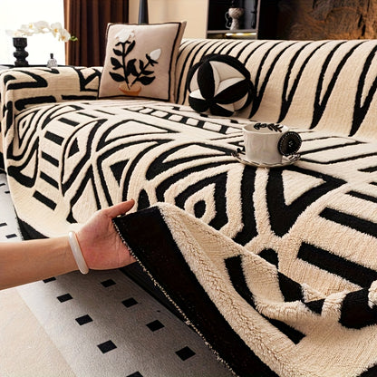Sofa Cover Couch Protector Bohemian Retro Woven Velvet Throw Blanket – Pet Friendly Slip Resistant Machine Washable Soft Plush Slipcover for Armchair Loveseat 3 4 Seater Sectional Sofa White Grey Dark Gray