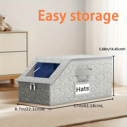 Baseball Cap Storage Box Set of 2 - Large Capacity Hat Organizer with Zipper, Foldable Stackable Dustproof Closet Storage, Multi-Purpose for Hats Clothes Accessories, Durable Fabric