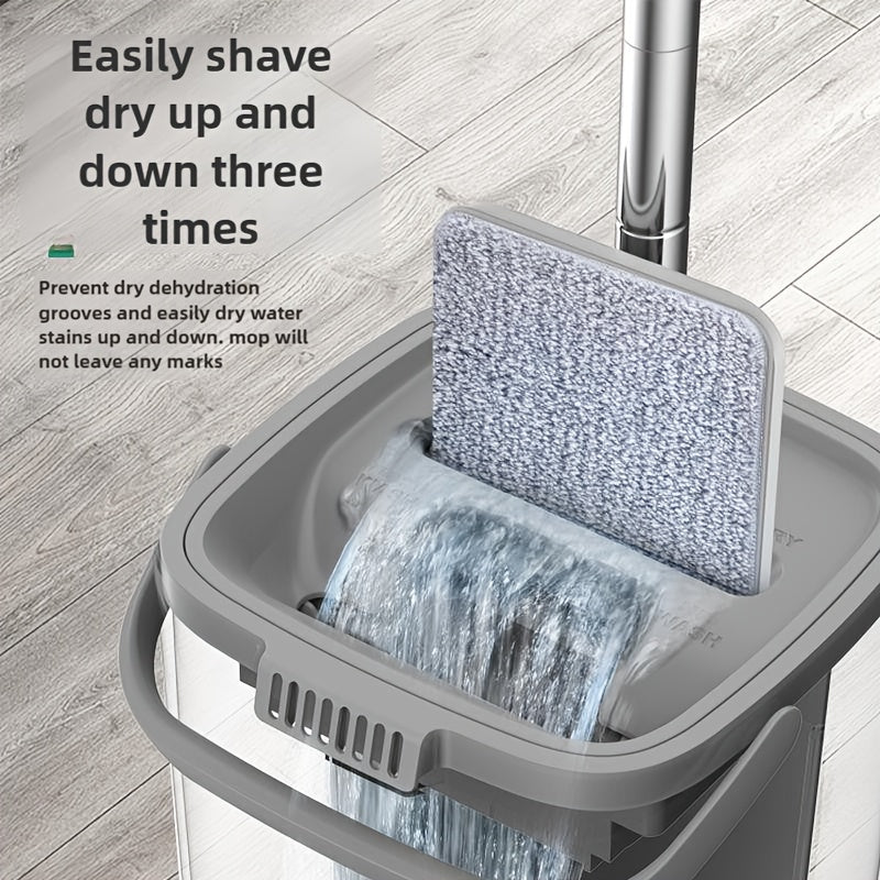 Hands-Free Flat Mop with Bucket Set – Wet & Dry Floor Mop 1 Barrel 1 Rod 6 Replacement Microfiber Pads for Hardwood Tile Laminate Bedroom Kitchen Living Room Bathroom – Durable Household Cleaning Tool