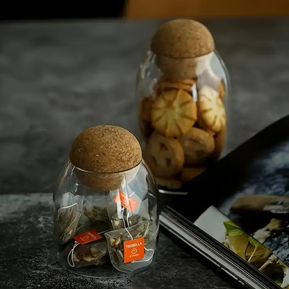 Glass Storage Jars with Cork Lids 3 Pack 17oz 500ml Round Airtight Containers for Kitchen Pantry Tea Nuts Candy Flowers, Reusable Glass Canisters with Spherical Cork Stopper Kitchen Organization