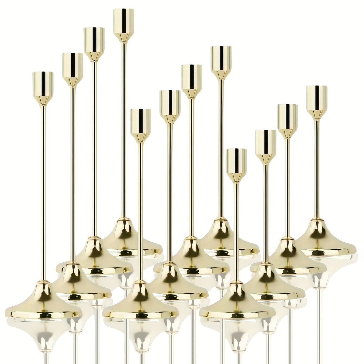 Metal Candle Holders Set of 12 - Elegant Tapered Design Tabletop Centerpiece for Wedding, Christmas, Halloween & Anniversary Decor, Polished Finish Candlestick Holders for Home & Hotel