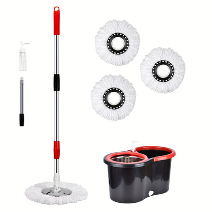 Spin Mop and Bucket Set with Wringer – 360° Spin Mop System, 3 Microfiber Replacement Heads & 61" Adjustable Handle for Floor Cleaning, Home & Holiday Cleaning