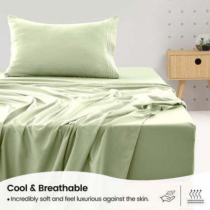 1800 Series Bed Sheets Set 4 Pieces – Brushed Microfiber Deep Pocket Sheet Set with Pillowcases, Cooling & Breathable Bedding for All Seasons, Fade Resistant, Fits Mattresses Up to 16 Inches