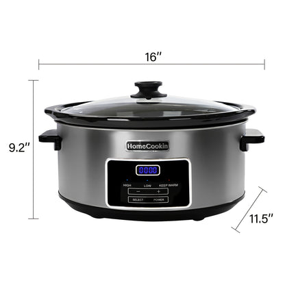 Slow Cooker Digital Programmable 6 or 7 Quart with Non-Stick Ceramic Bowl, Countdown Timer & Keep Warm Function for Family Meals, Soups, Stews & Holiday Cooking – Stainless Steel or Black