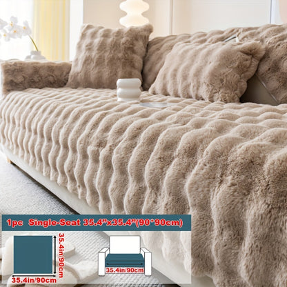 Faux Rabbit Plush Sofa Cover Winter Warm Thickened Anti-Slip Furniture Protector – Soft Pet-Friendly Couch Cover for Living Room Bedroom Office, 4 Colors