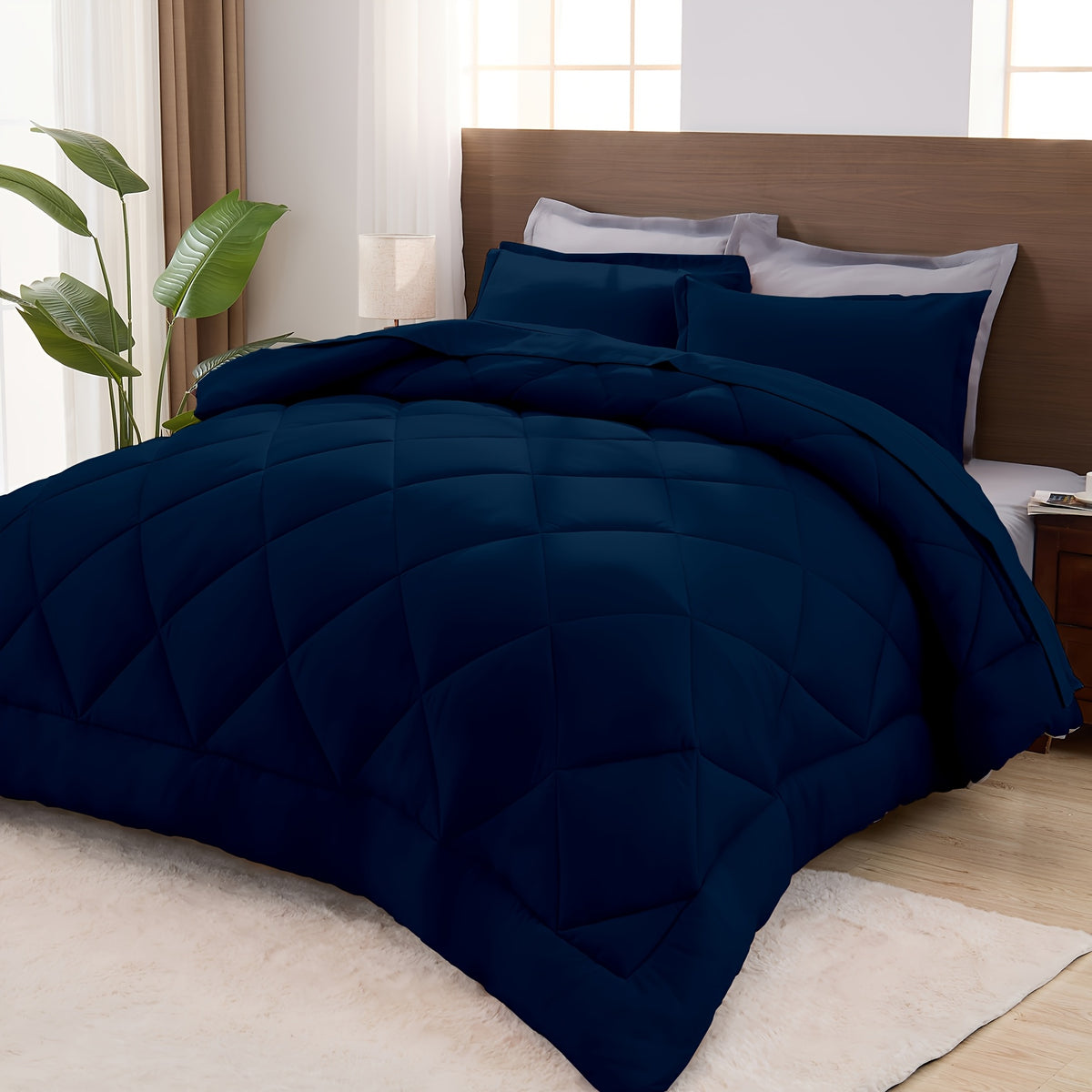 Comforter Set Quilted Bedding All Seasons – Warm Soft Breathable Fluffy Fill Duvet with Pillowcases, Twin XL Full Queen King Cal King, Multiple Colors