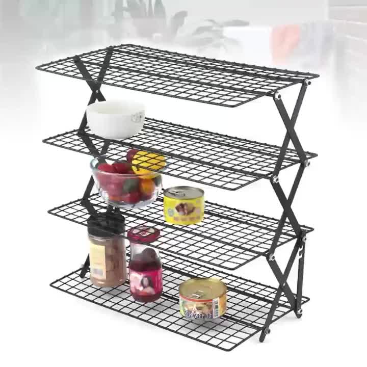 Collapsible Baking Cooling Rack 3 or 4 Tier – Stackable Metal Wire Rack for Baking Trays with Adjustable Settings, Baking Tools Set & Camping Grill for Cooking, Cooling & Cake Drying
