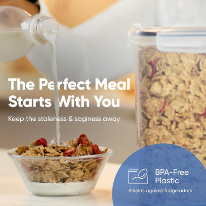 Large Airtight Storage Containers for Pantry 4-Pack, 4L/135oz BPA-Free Plastic Canister Set with Clip-On Lids, Dishwasher Safe, for Rice, Flour, Cereal, Nuts, Grains & Dry Food Kitchen Organization