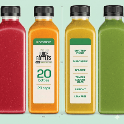 Juice Bottles with Caps 16oz BPA-Free Leak-Proof Tamper Evident - Shatterproof Clear Plastic Juice Containers for Fridge, Smoothie Bottles, Cold Press Juice, Meal Prep - 3, 20 & 40 Pack Options