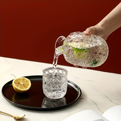 Glass Carafe Bedside Water Set with Cup - Modern Transparent Quartz Glass Kettle & Mouthwash Decanter for Bedroom Nightstand, Night Drink Pitcher, Valentine's Day Home Gift, Ice Pattern & Sunflower