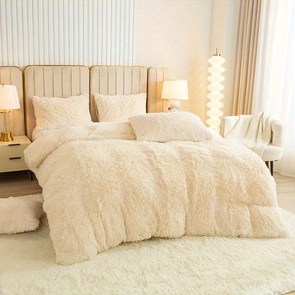 Plush Duvet Cover Set 3-Piece – Soft Fuzzy Comforter Cover with 2 Pillowcases, Cozy Warm Bedding for Bedroom & Dorm, Twin Full Queen King, 14 Colors including Solid & Tie Dye