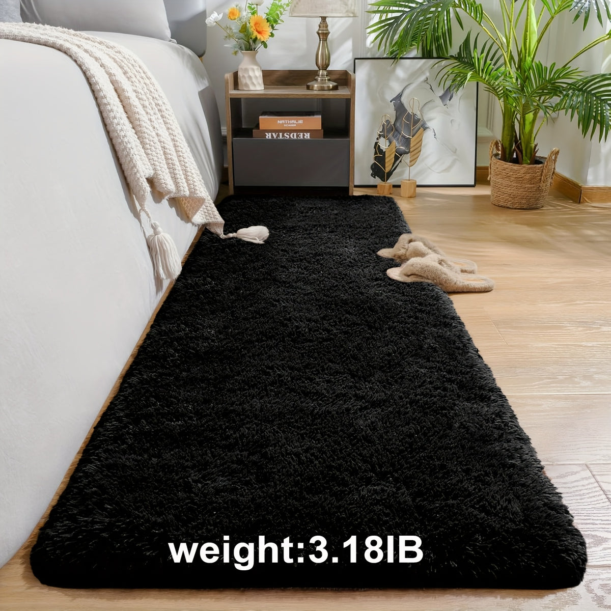 Fluffy Area Rug Non-Slip Soft Plush Carpet for Living Room Bedroom Kitchen Bathroom – Modern Home Decor Floor Mat Easy to Clean – Multiple Sizes & Colors Coffee Gray Black