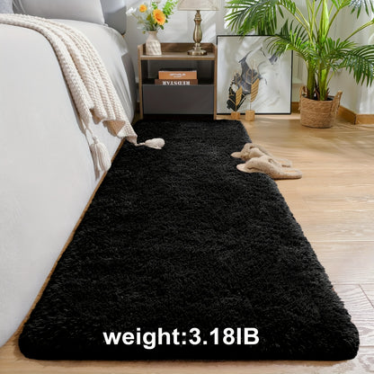 Fluffy Area Rug Non-Slip Soft Plush Carpet for Living Room Bedroom Kitchen Bathroom – Modern Home Decor Floor Mat Easy to Clean – Multiple Sizes & Colors Coffee Gray Black
