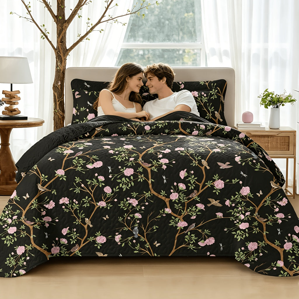 Floral Quilt Set 2 3 Piece Twin Full Queen King Lightweight Patchwork Coverlet Bedding Set Soft Cozy Boho Comforter with Pillow Shams Green Blue Pink Plaid Spring Summer Year Round