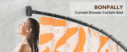 Curved Shower Curtain Rod Adjustable 43-72 Inch Rustproof Aluminum Tension Spring No Drill Extra Space Bathroom Bathtub Stall Rod Black Bronze Brushed Nickel Chrome