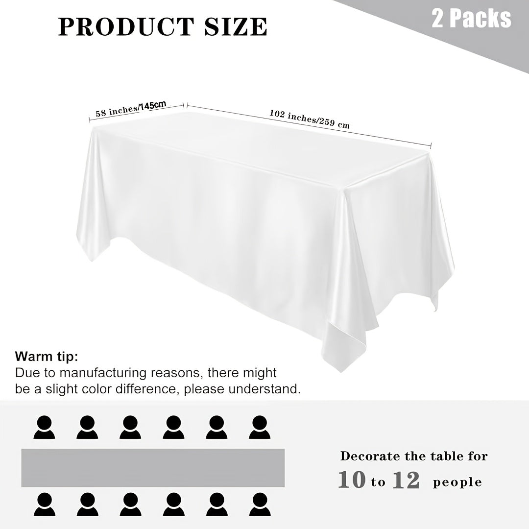 Satin Tablecloth 2-Pack 57x102 Inch Rectangular Smooth Fabric Table Cover - Elegant Tabletop Decoration for Wedding Banquet Birthday Party Outdoor Events - Polychrome Champagne Black Dark Green Rose Gold