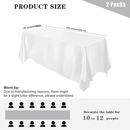 Satin Tablecloth 2-Pack 57x102 Inch Rectangular Smooth Fabric Table Cover - Elegant Tabletop Decoration for Wedding Banquet Birthday Party Outdoor Events - Polychrome Champagne Black Dark Green Rose Gold