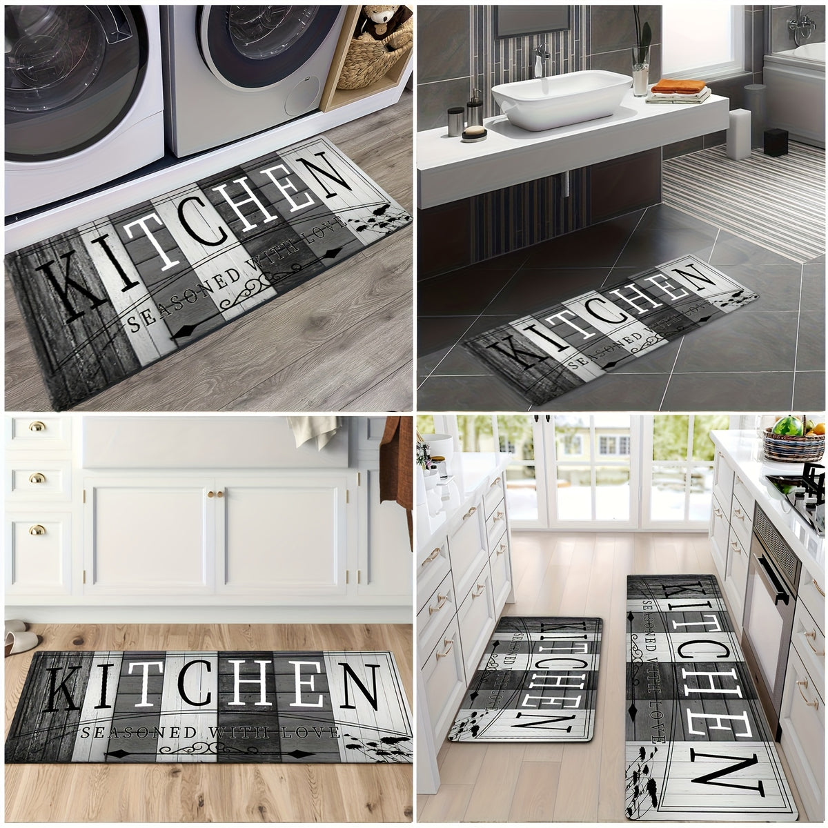 Kitchen Mat Non-Slip Absorbent - Anti-Fatigue Floor Mat for Kitchen Bathroom Laundry Room Hallway, Washable Cushioned Rug with Printed Design, Multiple Sizes & Wood Grain Options
