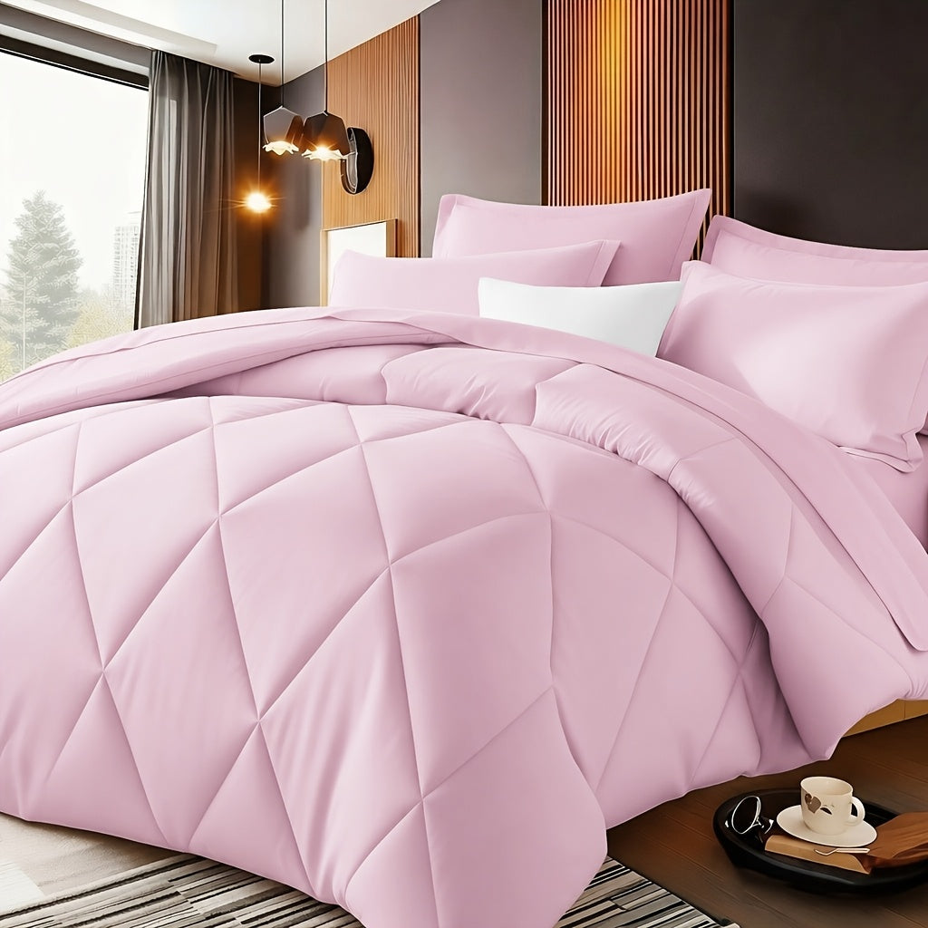 Quilt Comforter Set with Pillowcases Twin Queen King - Soft Breathable Diamond Pattern Lightweight Bed Quilt 2/3 Piece, 20 Colors Blue Purple Green Red Black Orange Brown