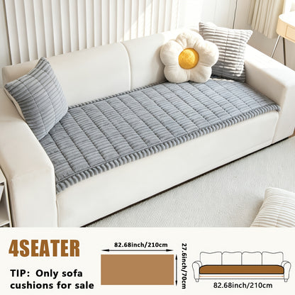 Sofa Cover Plush Velvet - Washable Stretch Couch Cover with Wavy Edge, Soft Shu Velveteen Sofa Protector for 1 2 3 4 Seater, Easy Install Furniture Cover in White Khaki Gray