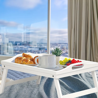 Bamboo Bed Tray Table with Folding Legs & Handles – 19.32 x 11.83 Inch Natural Wood Breakfast Tray for Bed Sofa, Laptop Desk Snack Serving Tray for Bedroom Living Room, 1 or 2 Pack