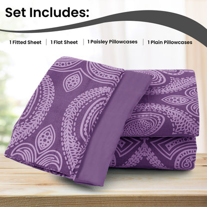 Deep Pocket Fitted Sheet Set 4-Piece Microfiber Soft Brushed Polyester Wrinkle Free Bed Sheets 10 Colors Twin Full Queen King California King