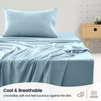 1800 Series Bed Sheets Set 4 Pieces – Brushed Microfiber Deep Pocket Sheet Set with Pillowcases, Cooling & Breathable Bedding for All Seasons, Fade Resistant, Fits Mattresses Up to 16 Inches