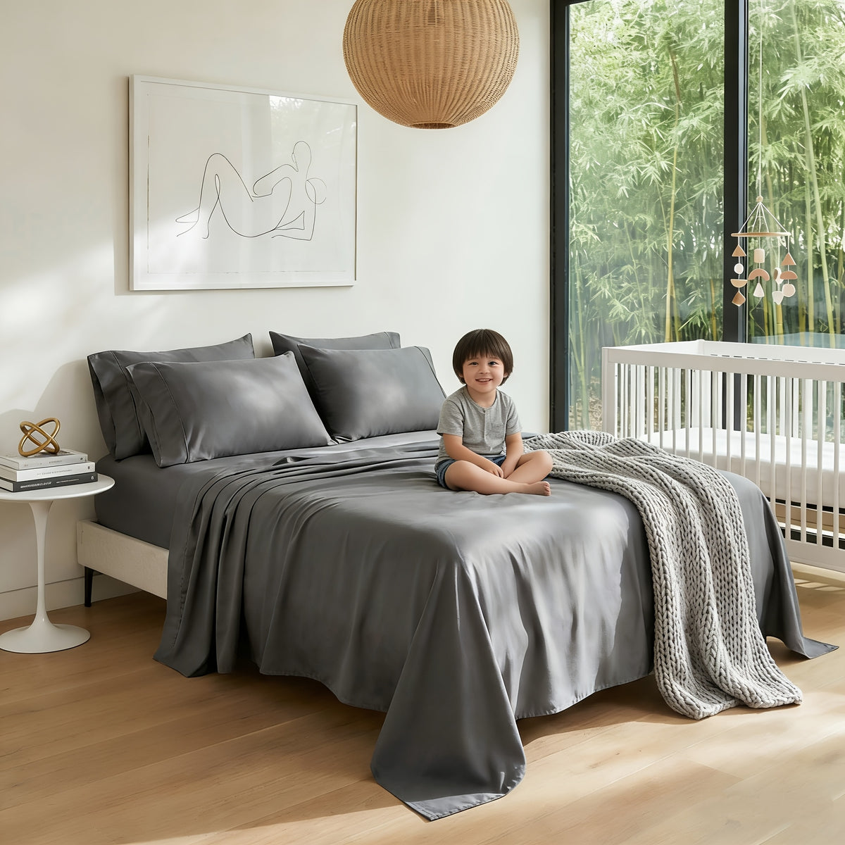 Bamboo Fiber Bed Sheet Set – Extra Deep Pocket Cooling Breathable Luxury Hotel Sheets Soft Wrinkle-Resistant Fitted Sheet Flat Sheet & Pillowcases Twin Full Queen King in 12 Colors
