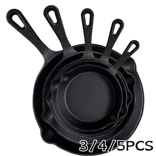 Cast Iron Skillet Set 3-5 Piece Uncoated Frying Pan with Drip Spout – Heavy Duty Pre-Seasoned Cast Iron Cookware for Stovetop, Oven, Grill & Camping